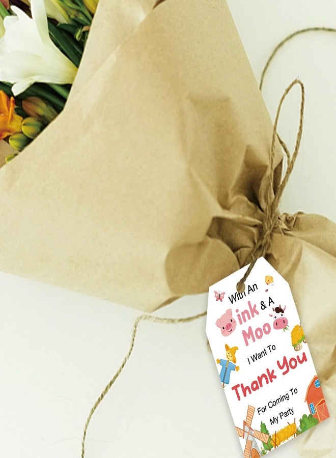 FORSHEEP 50pcs Barnyard Animal Thank You Tags, Farm Animals Gift Tag with String for 1st Birthday Party, Pig/Cow Thank You Paper Tags for Farm Themed Birthday/Gender Reveal Party Favors - Image 5